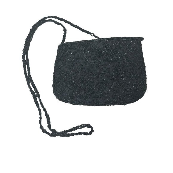 Vintage La Regale black beaded purse with strap - Picture 1 of 7